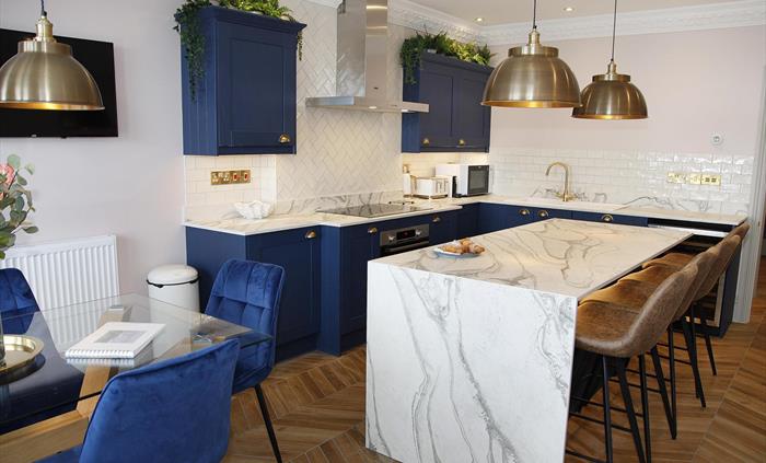 dining table for 6 and a breakfast bar for 4